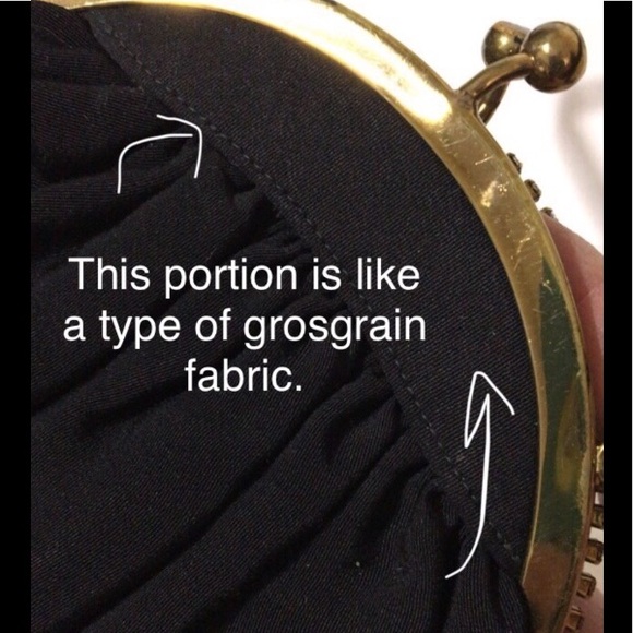 1960’s Rhinestones Kiss Lock Chiffon & Grosgrain Black Evening Bag - Picture 6 of 8